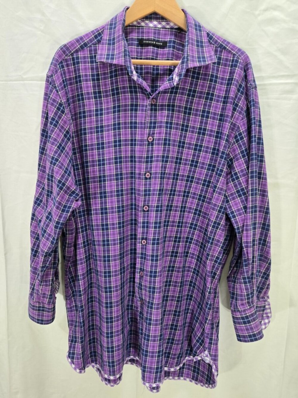 Hammer Made Mens 18.5 Purple Plaid Button Down Shirt Tailored Fit